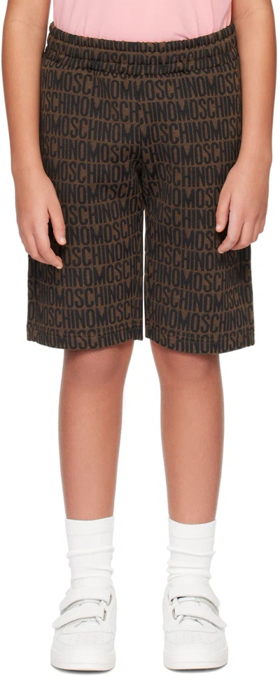 Shop Moschino Kids Brown Jacquard Shorts In 86196 Brown