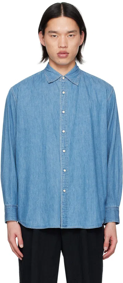 Shop Auralee Blue Press-stud Denim Shirt In Washed Indigo