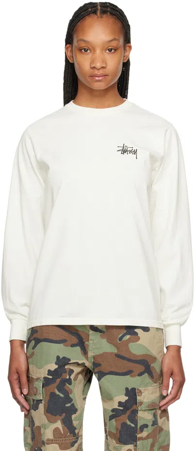 Shop Stussy Off-white Pigment-dyed Long Sleeve T-shirt In Natural