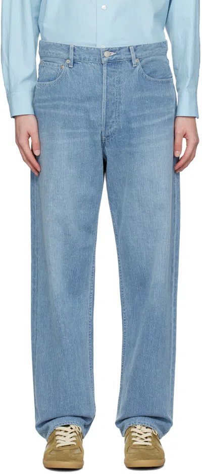 Shop Auralee Blue Wide Jeans In Light Indigo