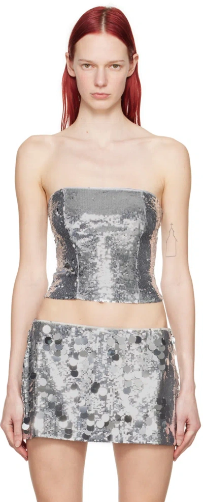 Shop Guizio Silver Sequinned Tube Top