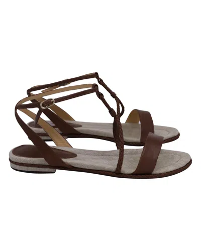 Shop Alexandre Birman Braided Flat Sandals In Brown Calfskin Leather