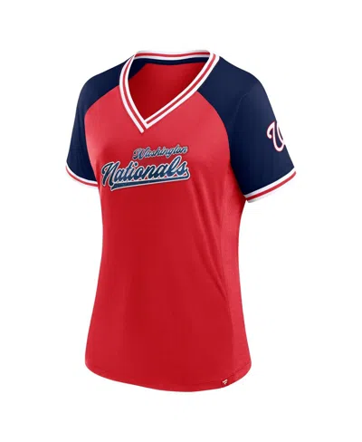 Fanatics Women's  Red Washington Nationals Glitz And Glam League Diva Raglan V-neck T-shirt In Red