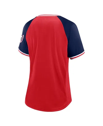 Fanatics Women's  Red Washington Nationals Glitz And Glam League Diva Raglan V-neck T-shirt In Red
