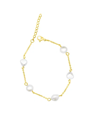 Adornia Tarnish Resistant 14k Gold Plated Adjustable Station Freshwater Pearl Bracelet In Gold
