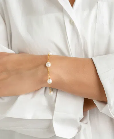 Adornia Tarnish Resistant 14k Gold Plated Adjustable Station Freshwater Pearl Bracelet In Gold