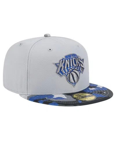 Shop New Era Men's  Gray New York Knicks Active Color Camo Visor 59fifty Fitted Hat