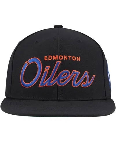 Mitchell & Ness Men's  Black Edmonton Oilers Core Team Script 2.0 Snapback Hat In Black