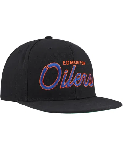 Mitchell & Ness Men's  Black Edmonton Oilers Core Team Script 2.0 Snapback Hat In Black