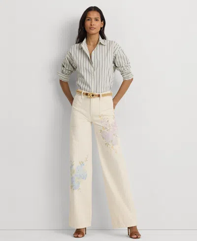 Shop Lauren Ralph Lauren Women's Cotton Striped Shirt, Regular & Petite In Blue,white