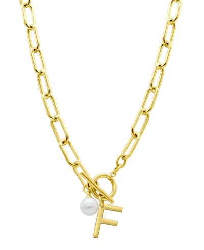 Shop Adornia Tarnish Resistant 14k Gold-plated Freshwater Pearl Initial Toggle Necklace In White- F