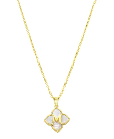 Shop Adornia 14k Gold-plated White Mother-of-pearl Initial Floral Necklace In White- M