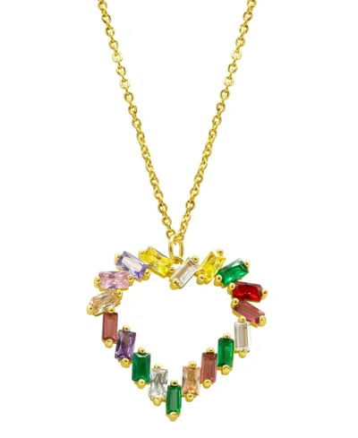 Shop Adornia 14k Gold-plated Crystal Baguette Heart Pendant Necklace In Multi