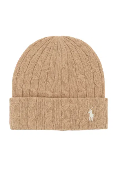 Shop Polo Ralph Lauren Cable-knit Cashmere And Wool Beanie Hat In Brown