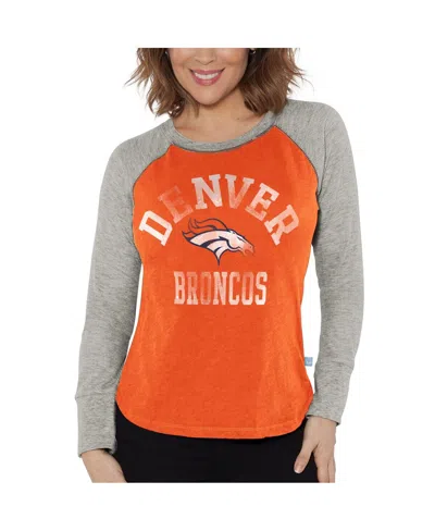 G-iii 4her By Carl Banks Women's  Orange, Heather Gray Distressed Denver Broncos Waffle Knit Raglan L In Orange,heather Gray