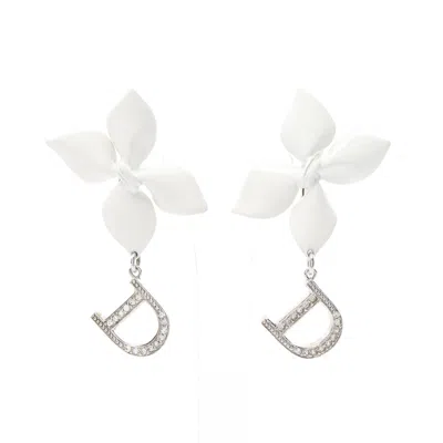 Shop Dior Earrings Flower Motif Rhinestonesilver Clear In Silver