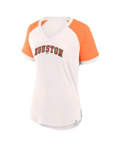 Shop Fanatics Women's  White, Orange Houston Astros For The Team Slub Raglan V-neck Jersey T-shirt In White,orange