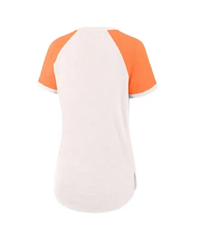 Shop Fanatics Women's  White, Orange Houston Astros For The Team Slub Raglan V-neck Jersey T-shirt In White,orange