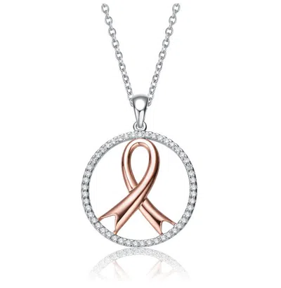 Shop Rachel Glauber Teens/young Adults Two Tone Ribbon In Open Circle Pendant Necklace In Pink