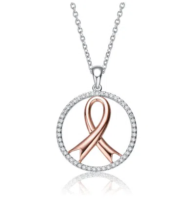 Rachel Glauber Teens/young Adults Two Tone Ribbon In Open Circle Pendant Necklace In Pink