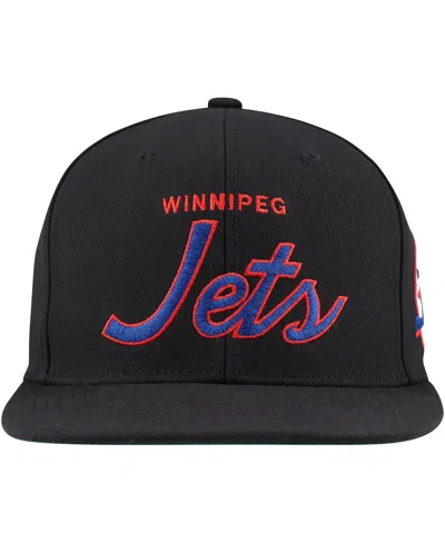 Mitchell & Ness Men's  Black Winnipeg Jets Core Team Script 2.0 Snapback Hat In Black