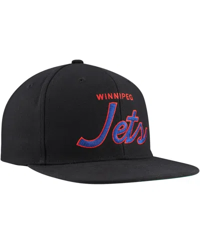Mitchell & Ness Men's  Black Winnipeg Jets Core Team Script 2.0 Snapback Hat In Black