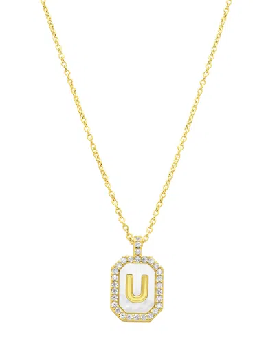 Shop Adornia 14k Gold-plated White Mother-of-pearl Initial Tablet Necklace In White- U