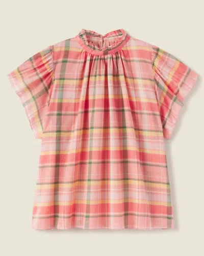 Shop Trovata Carla Highneck Shirt In Marmelade Plaid In Pink