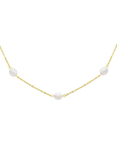 Shop Adornia Tarnish Resistant 14k Gold-plated Adjustable Station Cultured Freshwater Pearl Necklace In White