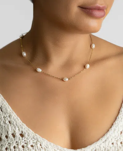 Shop Adornia Tarnish Resistant 14k Gold-plated Adjustable Station Cultured Freshwater Pearl Necklace In White