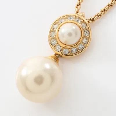 Shop Dior Necklace Gp Fake Pearl Rhinestone Gold Offclear