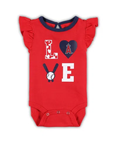 Shop Outerstuff Baby Boys And Girls Red, Navy Los Angeles Angels Three-piece Love Of Baseball Bib Bodysuit And Booti In Red,navy