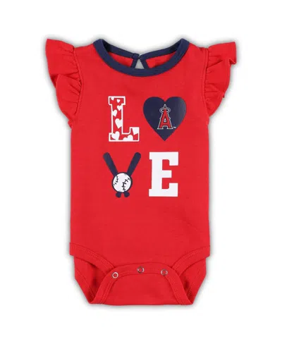 Outerstuff Newborn & Infant Red/navy Los Angeles Angels Three-piece Love Of Baseball Bib Bodysuit & Booties Set In Red,navy