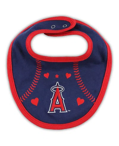 Outerstuff Newborn & Infant Red/navy Los Angeles Angels Three-piece Love Of Baseball Bib Bodysuit & Booties Set In Red,navy