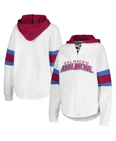 G-iii 4her By Carl Banks White/burgundy Colorado Avalanche Goal Zone Long Sleeve Lace-up Hoodie T-sh In White,burgundy
