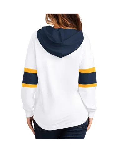 G-iii 4her By Carl Banks Women's  White, Navy Nashville Predators Goal Zone Long Sleeve Lace-up Hoodi In White,navy
