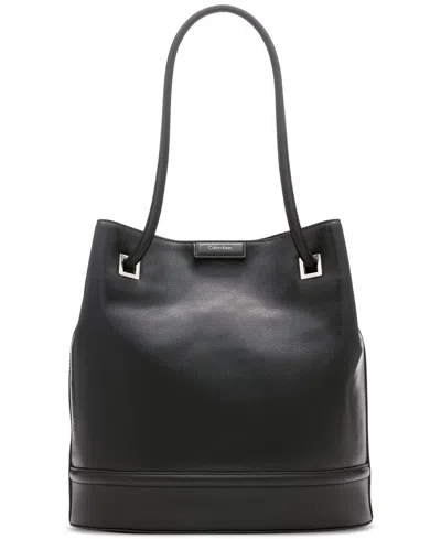 Shop Calvin Klein Ash Tote With Magnetic Snap In Black,silver