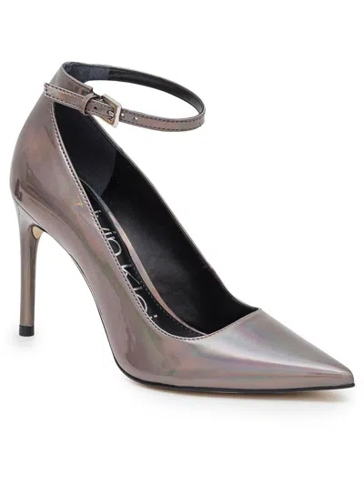 Shop Calvin Klein Demma Womens Suede Ankle Strap Loafer Heels In Silver