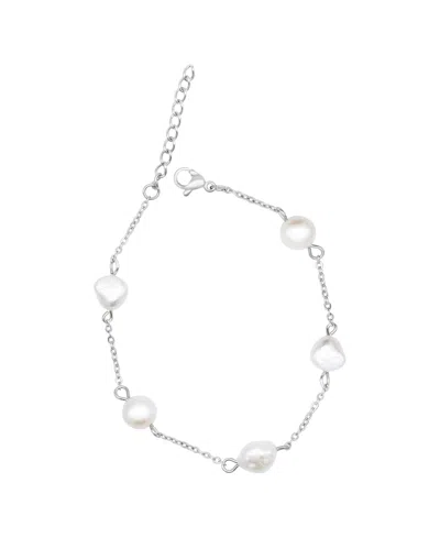 Shop Adornia Tarnish Resistant Adjustable Station Cultured Freshwater Pearl Bracelet In Silver
