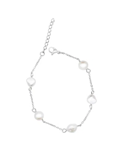 Adornia Tarnish Resistant Adjustable Station Cultured Freshwater Pearl Bracelet In Silver