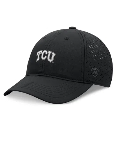 Top Of The World Black Tcu Horned Frogs Liquesce Trucker Adjustable Hat In Black