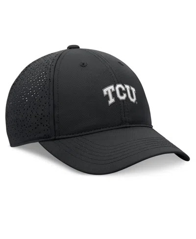 Top Of The World Black Tcu Horned Frogs Liquesce Trucker Adjustable Hat In Black