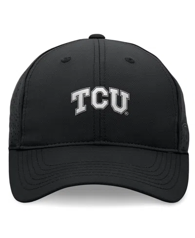 Top Of The World Black Tcu Horned Frogs Liquesce Trucker Adjustable Hat In Black