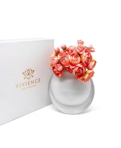 Vivience Double Wall, Inlay Glass Vase With Pink Flowers In Clear,white