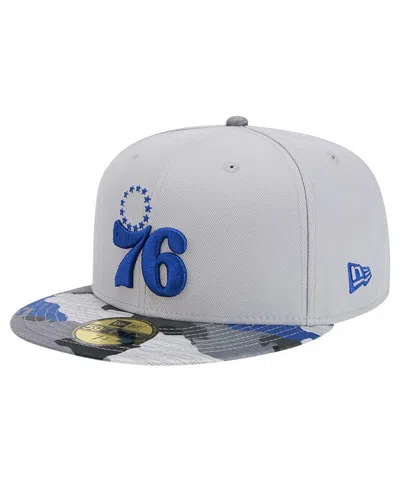 New Era Gray Philadelphia 76ers Active Color Camo Visor 59fifty Fitted Hat In Gray