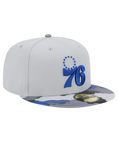 New Era Gray Philadelphia 76ers Active Color Camo Visor 59fifty Fitted Hat In Gray