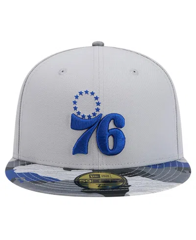 New Era Gray Philadelphia 76ers Active Color Camo Visor 59fifty Fitted Hat In Gray