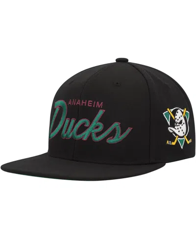 Mitchell & Ness Men's  Black Anaheim Ducks Core Team Script 2.0 Snapback Hat In Black