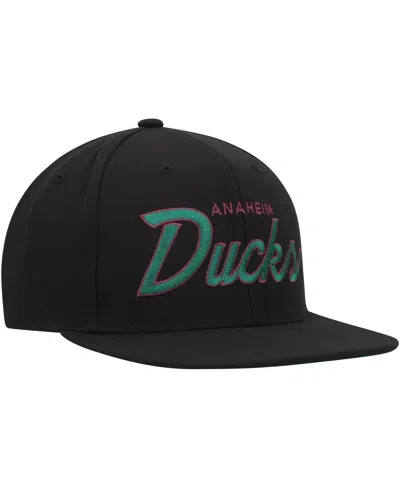 Mitchell & Ness Men's  Black Anaheim Ducks Core Team Script 2.0 Snapback Hat In Black