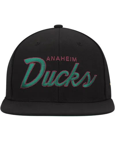 Mitchell & Ness Men's  Black Anaheim Ducks Core Team Script 2.0 Snapback Hat In Black